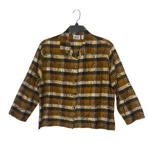 Chico's Design Vintage 100% Silk Button-Up Embroidered Blouse Fall Autumn Size L